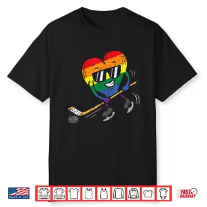 Rainbow Flag Heart Ice Hockey Lgbt Pride Month Gay Ally Shirt