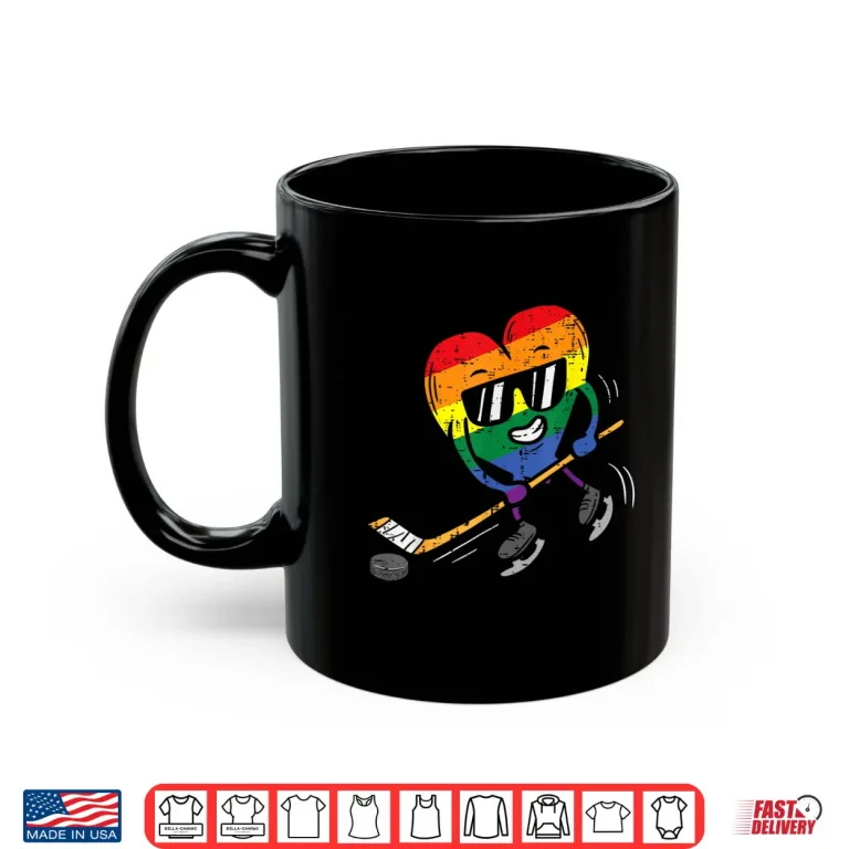Mug Rainbow Flag Heart Ice Hockey LGBT Pride Month Gay Ally Shirt