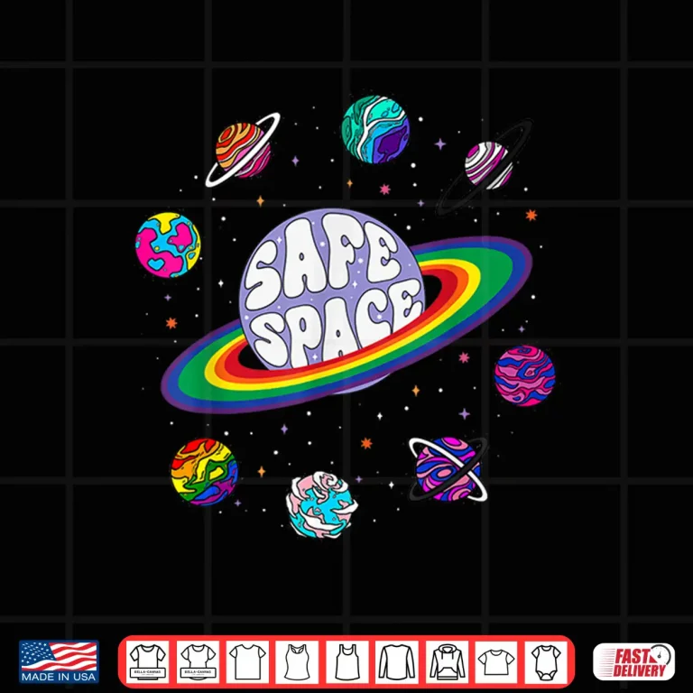 Design Retro Rainbow Planets Safe Space Cosmic LGBTQ Pride Month Shirt