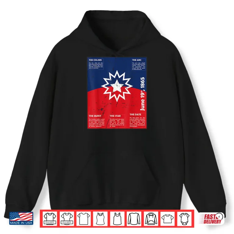 Hoodie Juneteenth Distressed Red White Blue Symbolic Flag Meaning Shirt 1