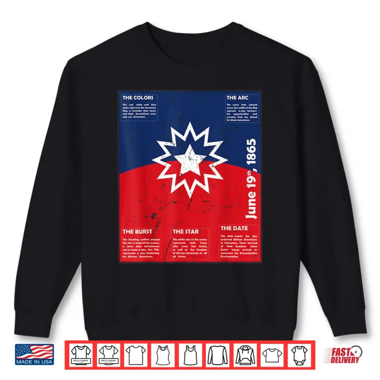 Sweatshirt Juneteenth Distressed Red White Blue Symbolic Flag Meaning Shirt 1