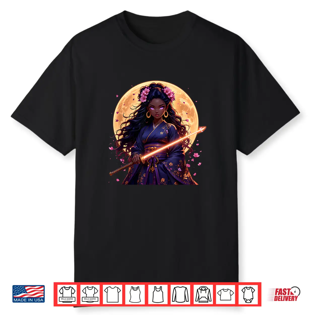 Black Woman Japanese Anime Samurai Girl Black Cat Shirt Black Woman Japanese Anime Samurai Girl Black Cat Shirt