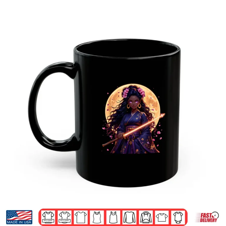 Black Woman Japanese Anime Samurai Girl Black Cat Shirt 3 Mug Black Woman Japanese Anime Samurai Girl Black Cat Shirt