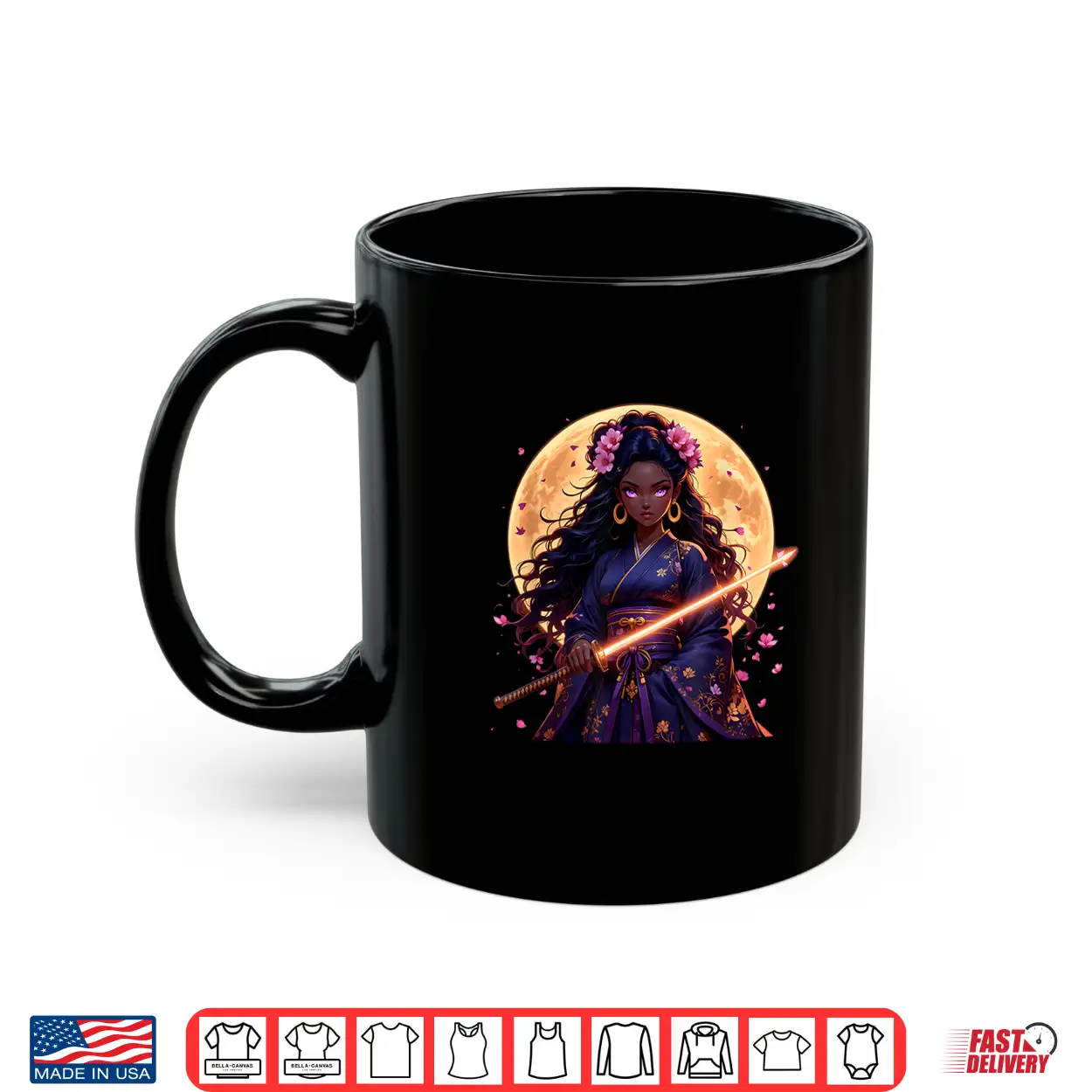 Black Woman Japanese Anime Samurai Girl Black Cat Shirt Black Woman Japanese Anime Samurai Girl Black Cat Shirt