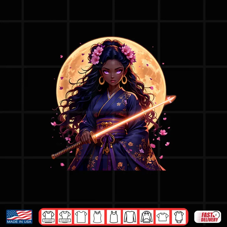 Black Woman Japanese Anime Samurai Girl Black Cat Shirt 4 Design Black Woman Japanese Anime Samurai Girl Black Cat Shirt