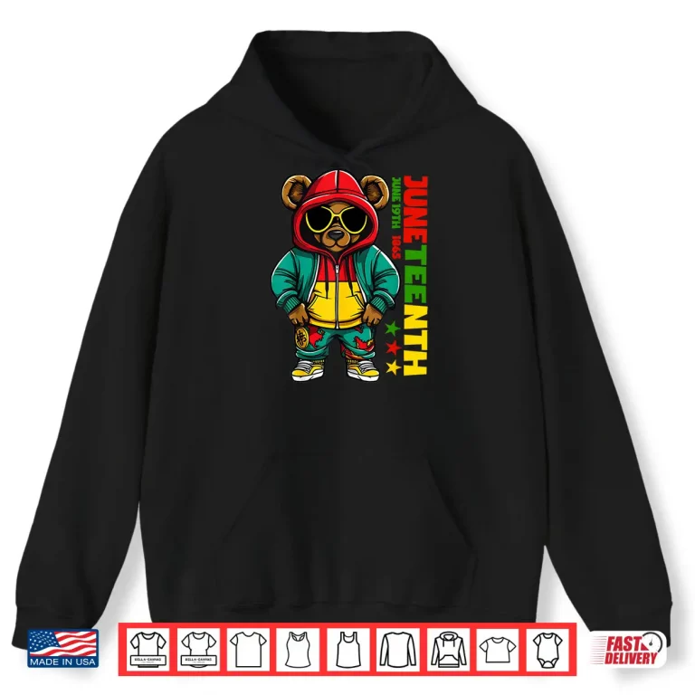 Hoodie Juneteenth Black Mens Hip Hop Teddy Bear African American Shirt