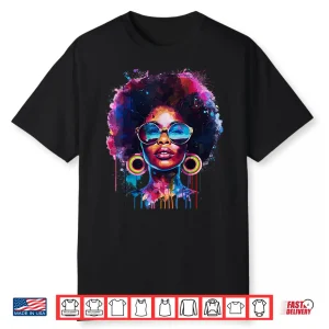 Womens Black Queen Afro Melanin Paint Dripping Juneteenth Shirt