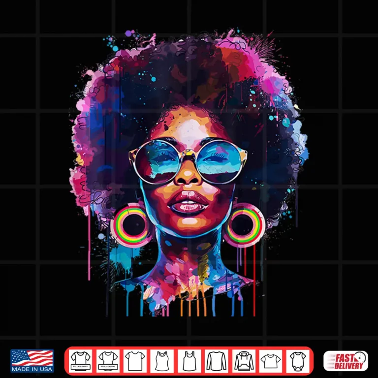 Design Womens Black Queen Afro Melanin Paint Dripping Juneteenth Shirt