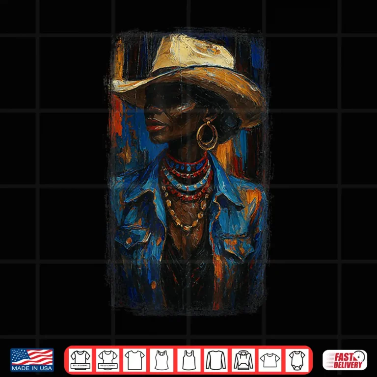Design Black Afro American Cowgirl with Cowboy Hat Painting Shirt