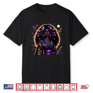 Japanese Anime Samurai Girl Black Cat Women Black Woman Shirt