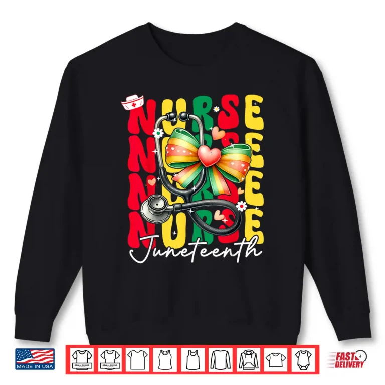 Sweatshirt Juneteenth Scrubs Groovy African Bow Juneteenth Nurse Women Shirt