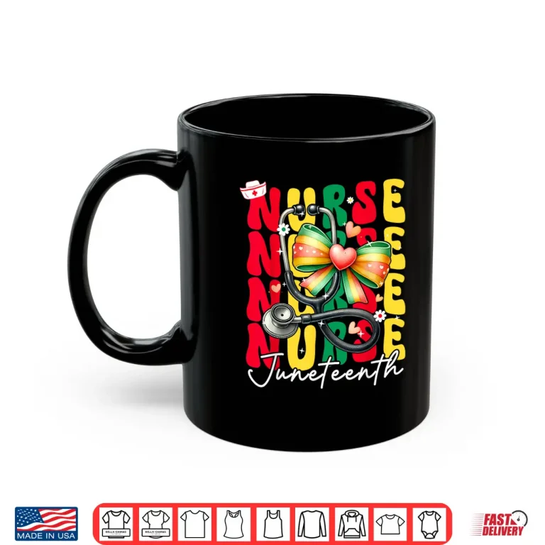 Mug Juneteenth Scrubs Groovy African Bow Juneteenth Nurse Women Shirt