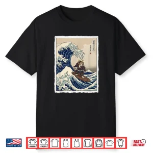 Samurai Cat Surfing The Great Wave Off Kanagawa Ukiyo E Art Shirt