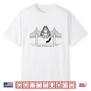 San Francisco Cat Golden Gate Bridge Minimal Line Art Design Shirt