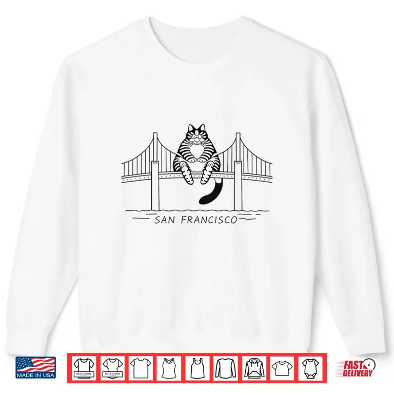 Sweatshirt San Francisco Cat Golden Gate Bridge Minimal Line Art Design Shirt