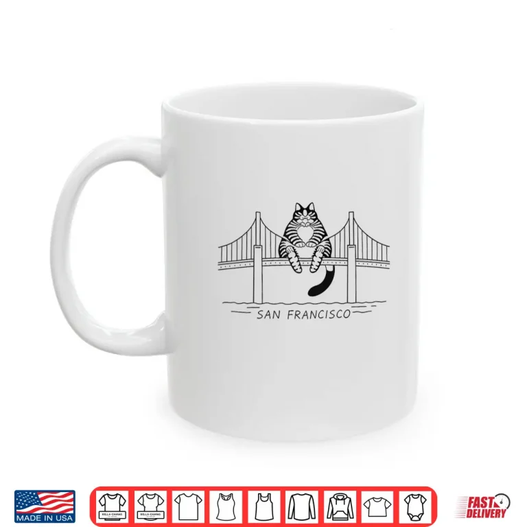 Mug San Francisco Cat Golden Gate Bridge Minimal Line Art Design Shirt