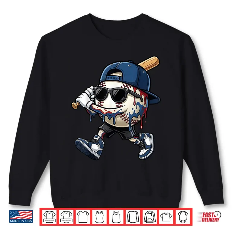 Sweatshirt Baseball Drip for Boys Ice Cream Drip Funny Baseball Player Shirt