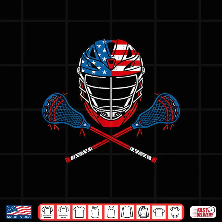 Design Lacrosse Helmet Lax Sticks American Flag 4th of July Men Boy Shirt