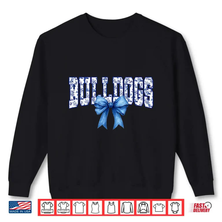 Sweatshirt Bulldogs Floral Toile Royal Blue Watercolor Coquette Bow Shirt