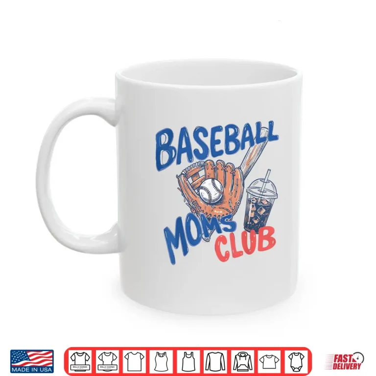 Mug Baseball Moms Club Iced Coffee Glove Sports Mothers Day Shirt