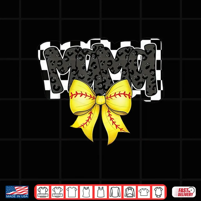 Design Black Softball Mama Game Day Leopard Checkered Coquette Shirt