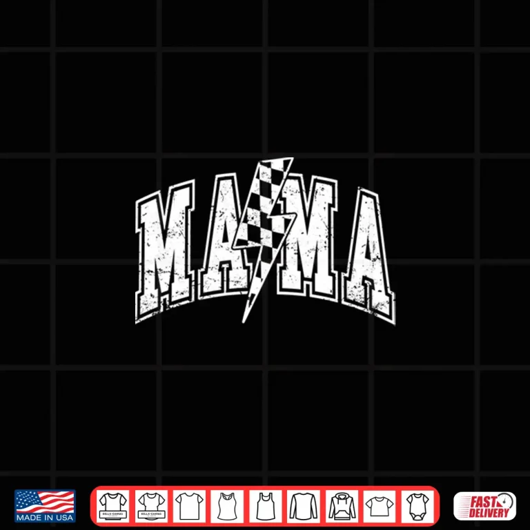 Design Mama Lightning Bolt Checkered Varsity Mom Women Mothers Day Shirt