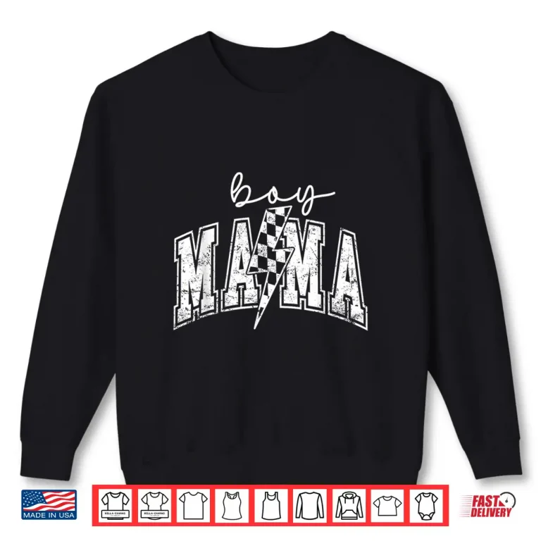 Sweatshirt Boy Mama Lightning Bolt Checkered Mothers Day Shirt