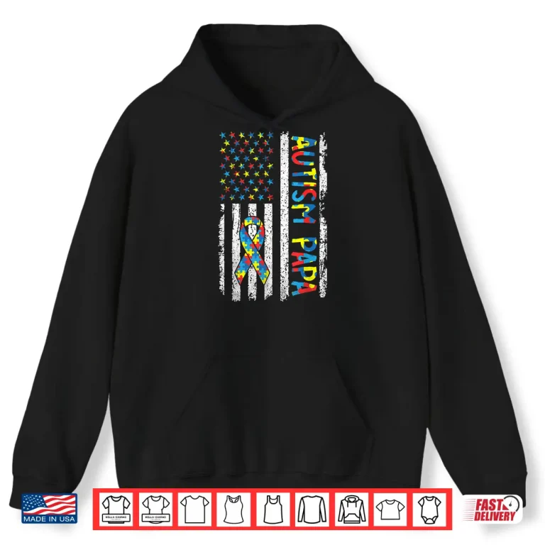 Hoodie Autism Awareness Papa USA American Flag Puzzle Fathers Day Shirt