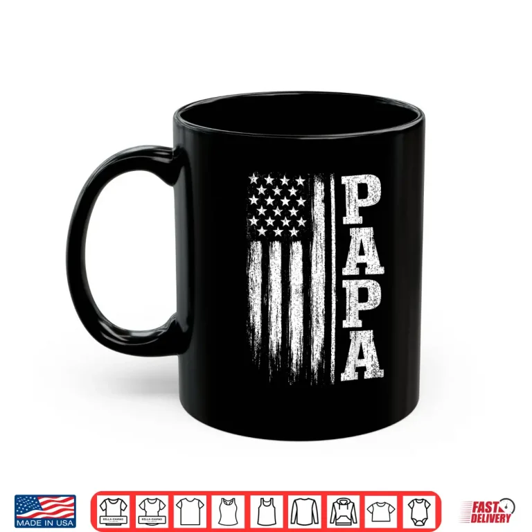 Mug Papa Vintage American Flag Fathers Day 4th of July Dad Shirt