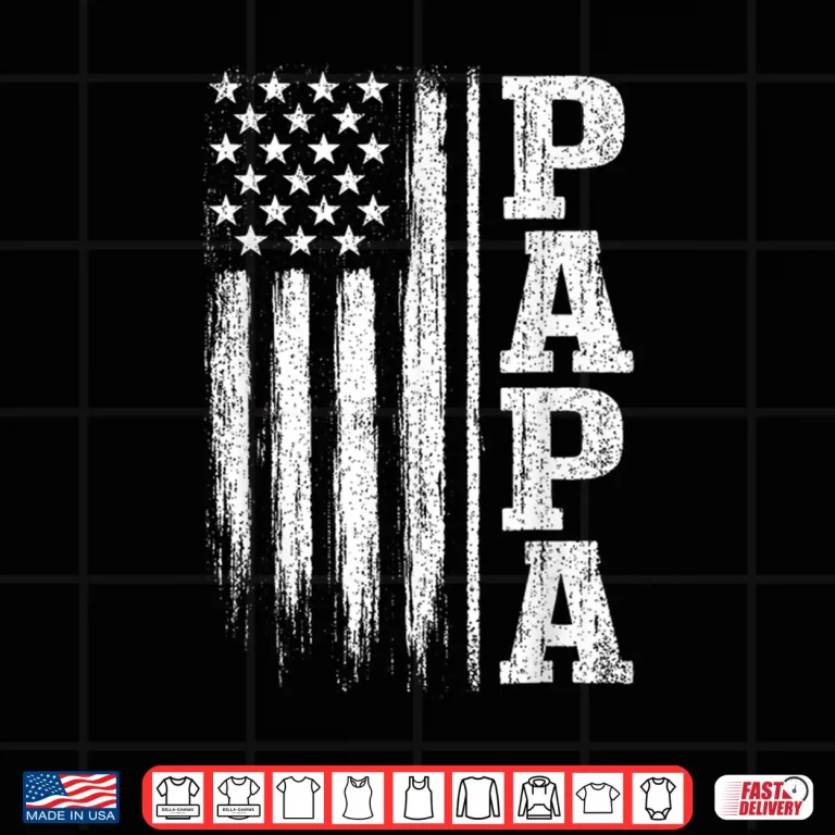 Design Papa Vintage American Flag Fathers Day 4th of July Dad Shirt