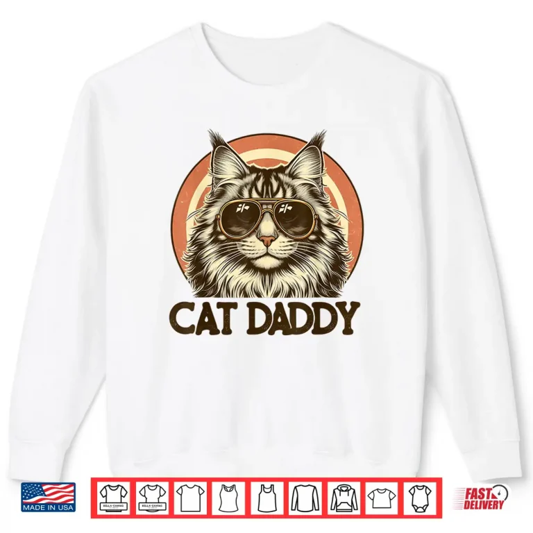 Sweatshirt Cat Daddy Cool Maine Coon Cat Fathers Day Retro Cat Dad Shirt