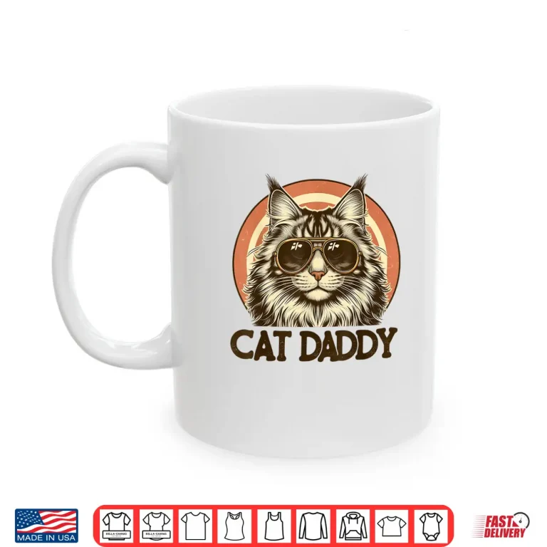 Mug Cat Daddy Cool Maine Coon Cat Fathers Day Retro Cat Dad Shirt