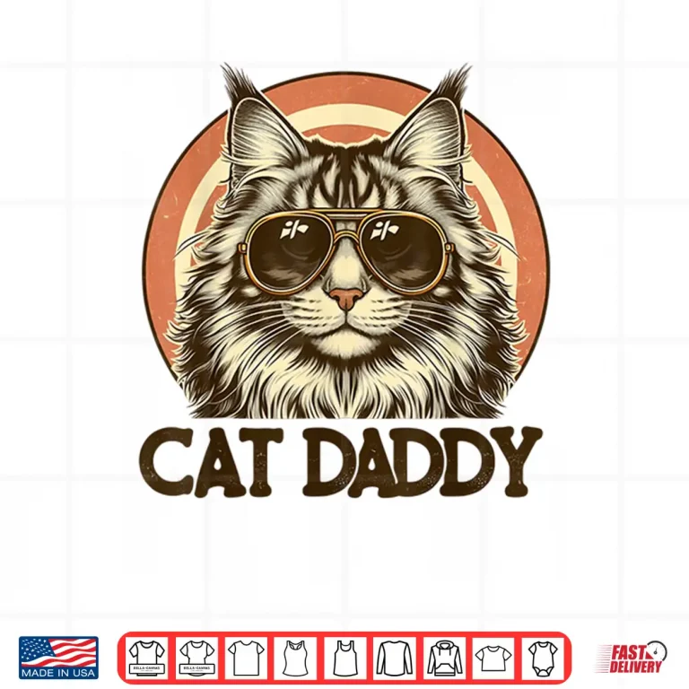 Design Cat Daddy Cool Maine Coon Cat Fathers Day Retro Cat Dad Shirt