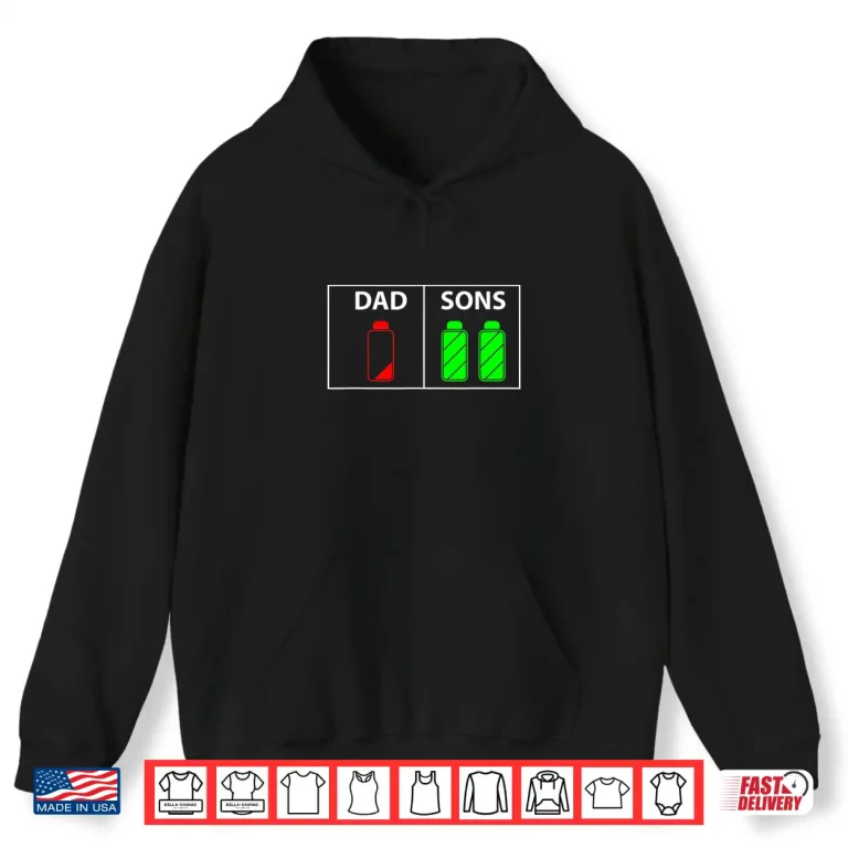Hoodie Mens Low Battery Dad of Two Sons or Twin Boys Fathers Day Gift Shirt