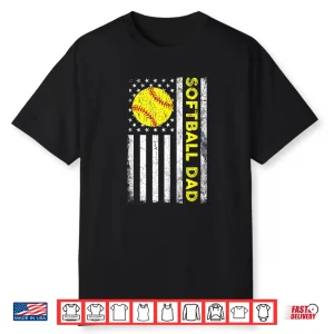 Softball Dad American Flag Fathers Day Shirt