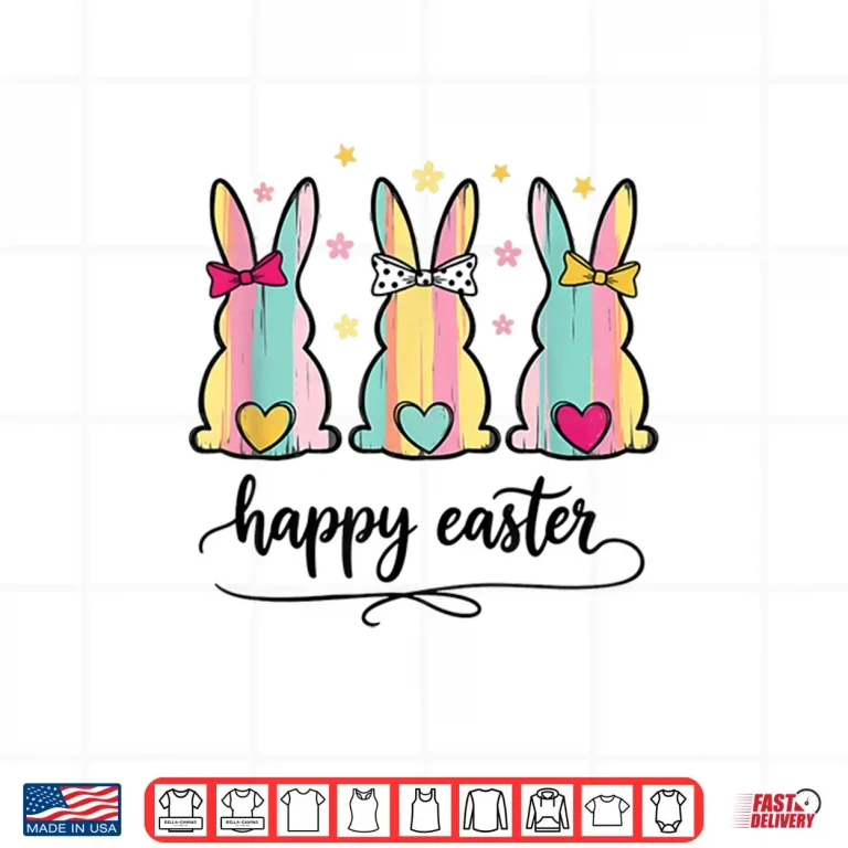 Design Happy Easter Cute Bunny Trio Christian Easter Spring Shirt