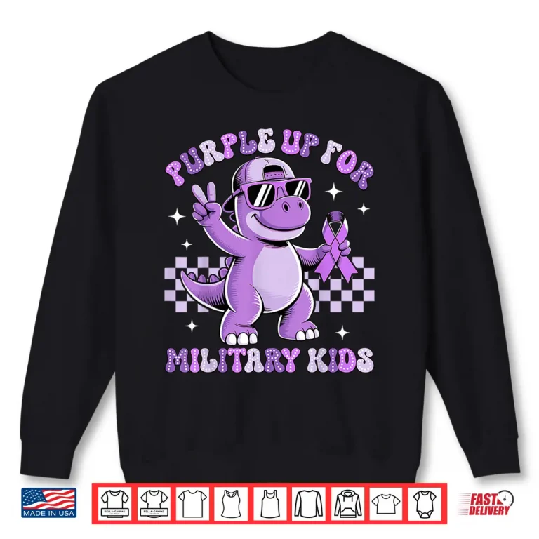 Sweatshirt Purple Up for Military Kids Military Child Month Dinosaur Shirt