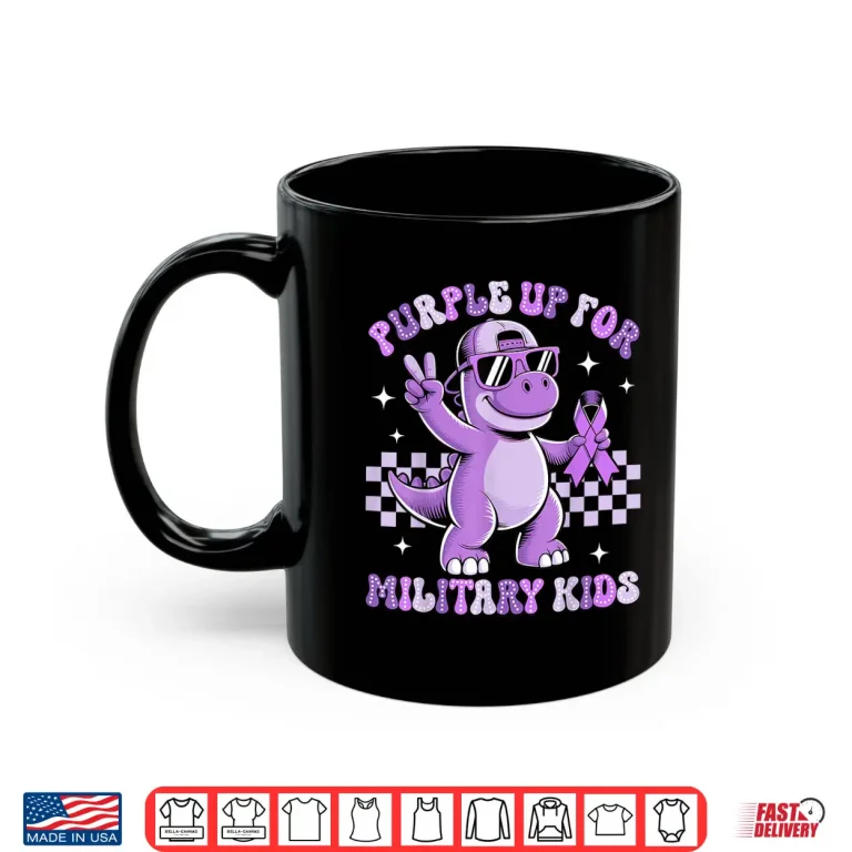 Mug Purple Up for Military Kids Military Child Month Dinosaur Shirt