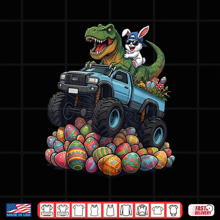 Design Easter Bunny Dinosaur Monster Truck Boys Kids Shirt 1