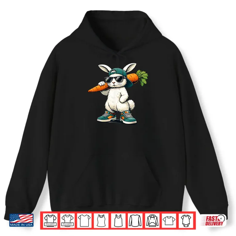 Hoodie Funny Easter Bunny With Carrot Rabbit Easter Shirt 1