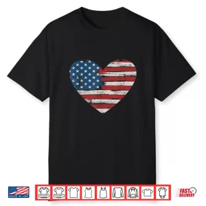 Us American Flag Heart For Independence Day On 4Th Of July Shirt