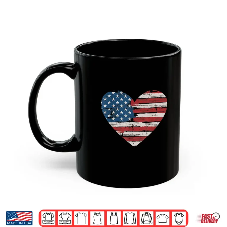 Mug US American flag heart for Independence day on 4th of July Shirt