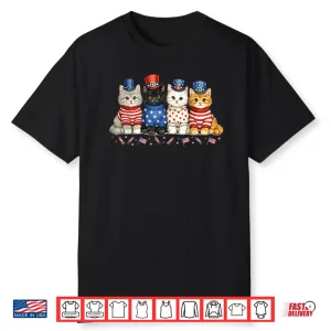4Th Of July Patriotic Cats Flags Fireworks Independence Day Shirt