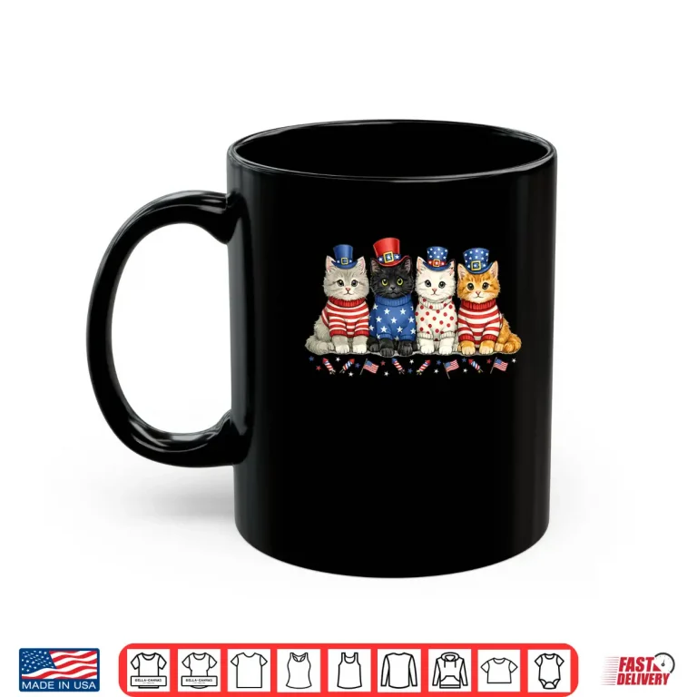 Mug 4th of July Patriotic Cats Flags Fireworks Independence Day Shirt