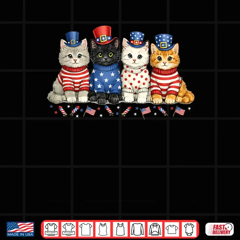 Design 4th of July Patriotic Cats Flags Fireworks Independence Day Shirt