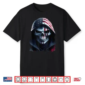 American Flag Skull Art Grim Reaper With Usa Flag Hood Shirt