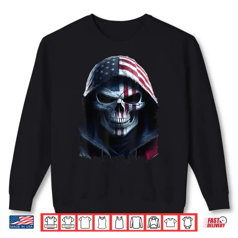 Sweatshirt American Flag Skull Art Grim Reaper with USA Flag Hood Shirt