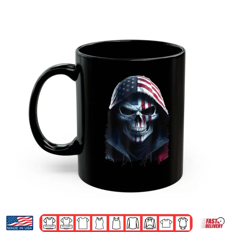 Mug American Flag Skull Art Grim Reaper with USA Flag Hood Shirt
