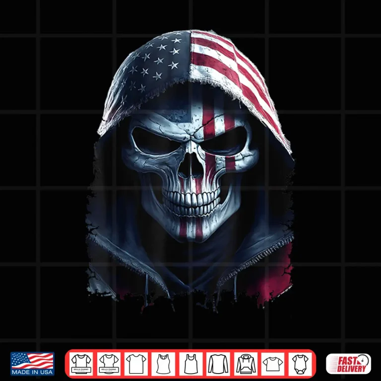 Design American Flag Skull Art Grim Reaper with USA Flag Hood Shirt