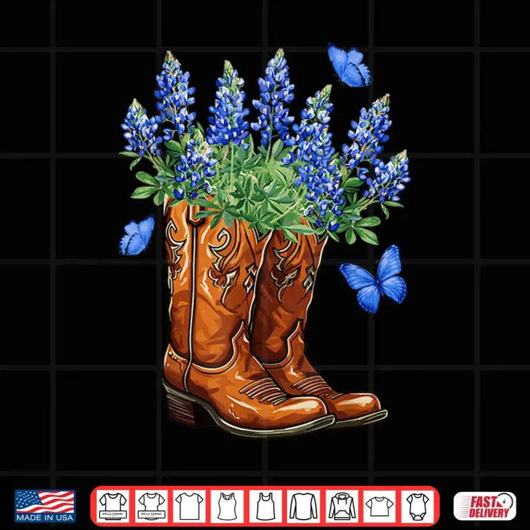 Design Texas Independence Day Cowgirl Boots Bluebonnet Flowers Shirt